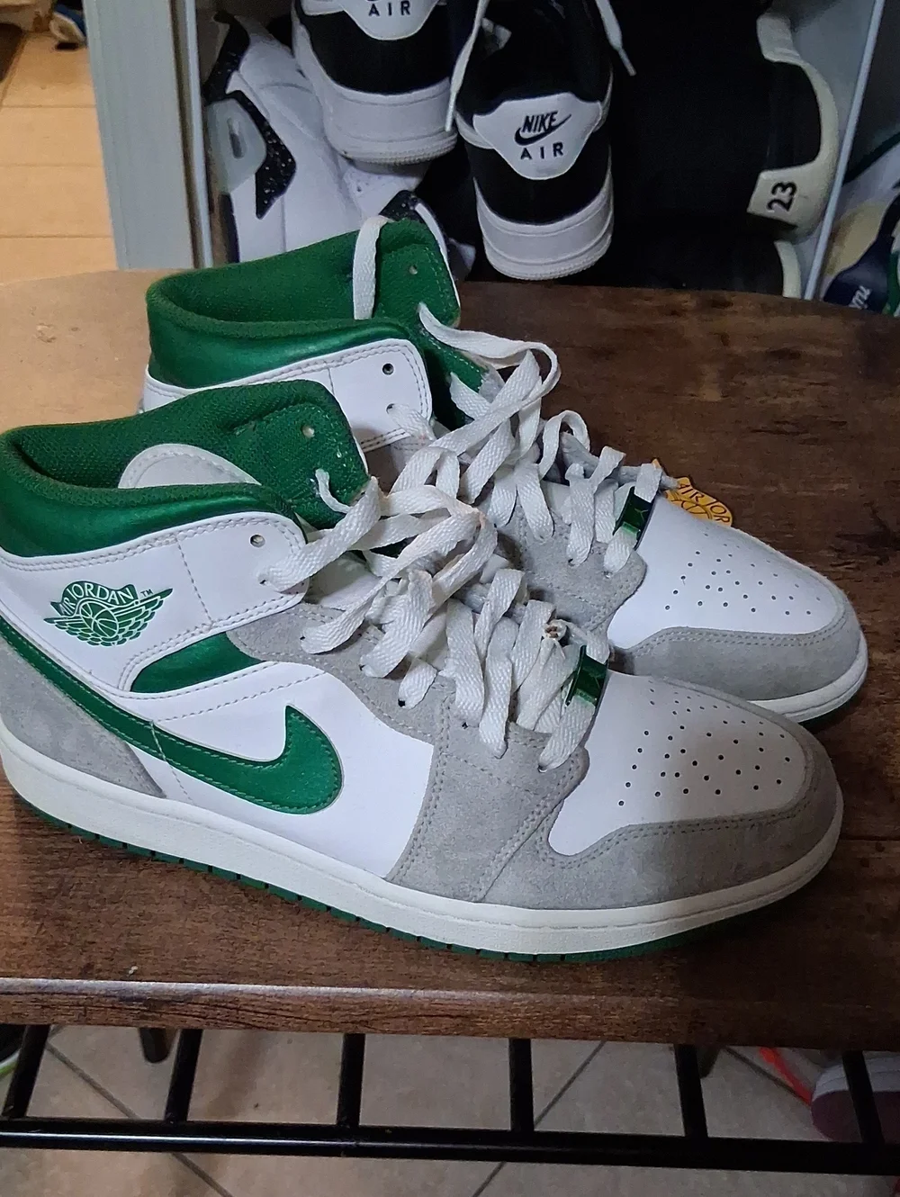 Jordan Mid-Top Sneakers in White, Green & Gray